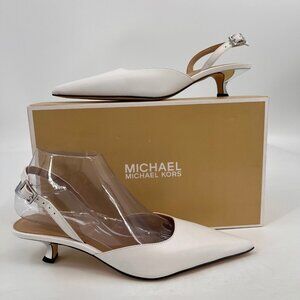 MICHAEL Michael Kors Luna Slingback Kitten Heel Pumps White Size 7.5M Leather